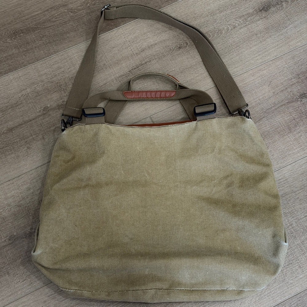 Canvas Shoulder Bag Duffle Style Tote 20W X 13” Length 2 Grab Handles Long Strap - Picture 4 of 7